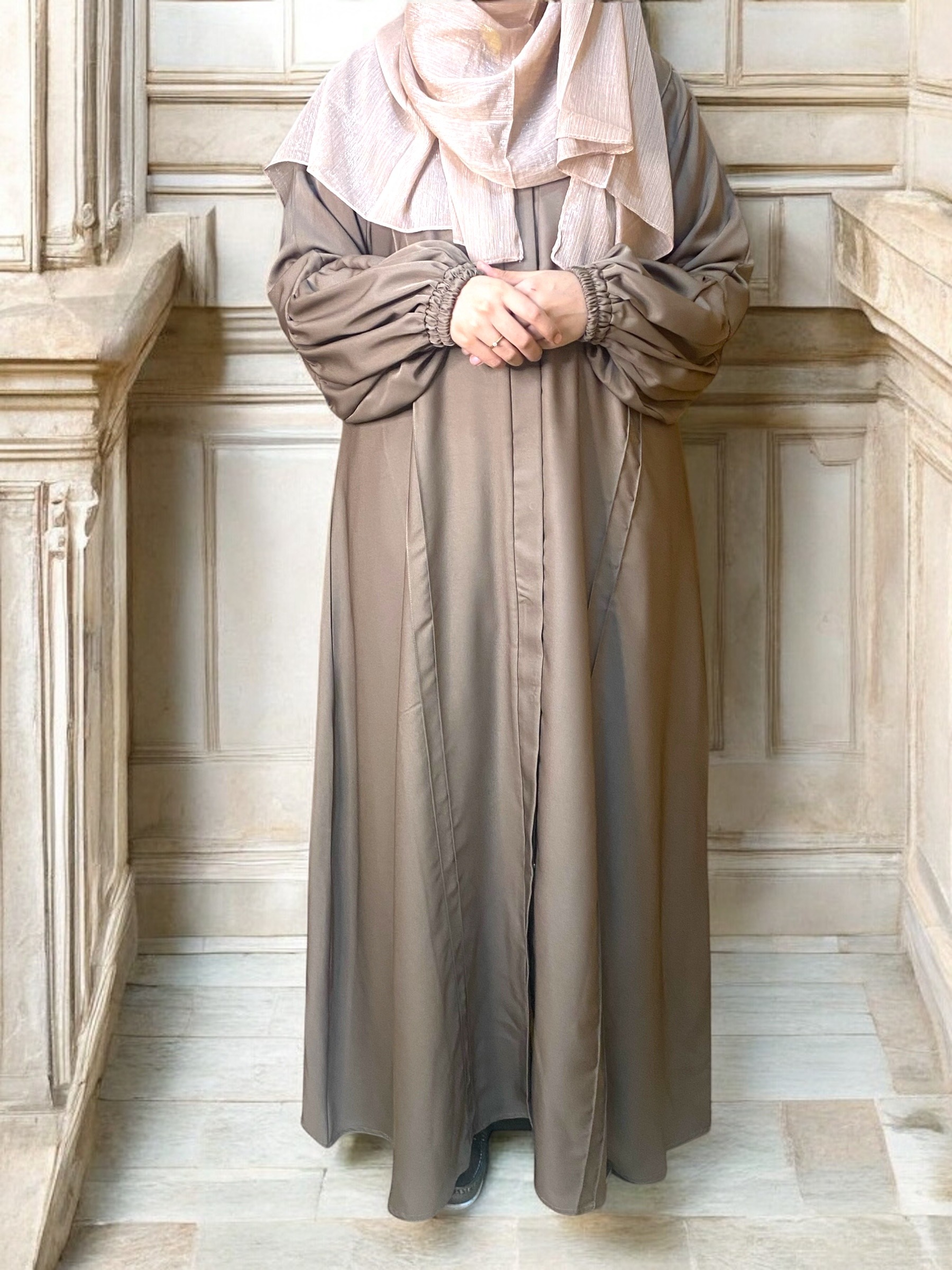 Puff Sleeves Abaya - Copper Brown