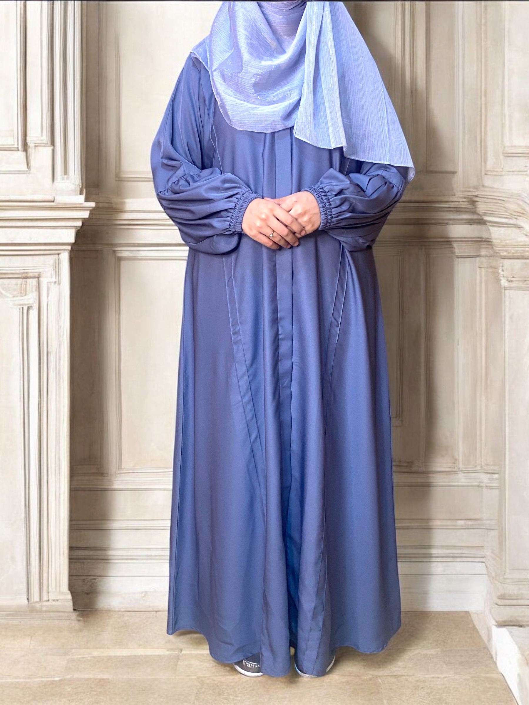 Puff Sleeves Abaya - Moon Grey