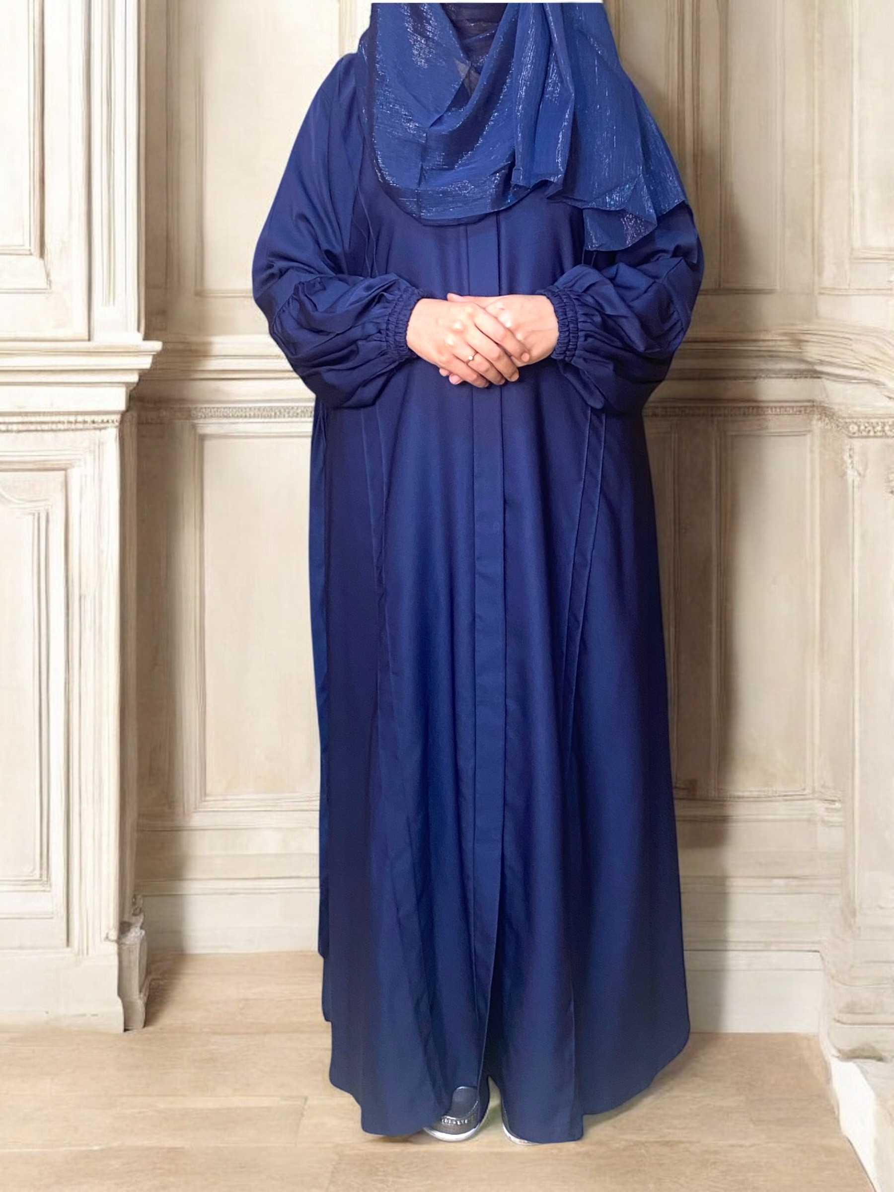 Puff Sleeves Abaya - Navy Blue